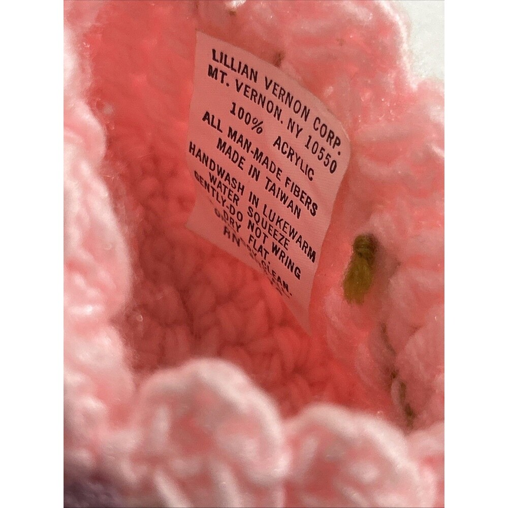 New Vintage Lillian Vernon Crochet Slippers OS Pink 9” Long Granny Core Cottage - Picture 2 of 9